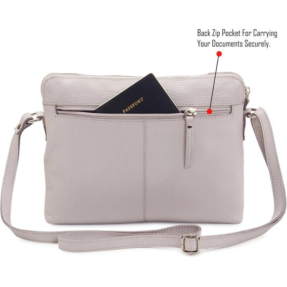 Women Ice Grey Imported Leather Polyester Crossbody Sling Shoulder Crossover Bag - Picture 5 of 6